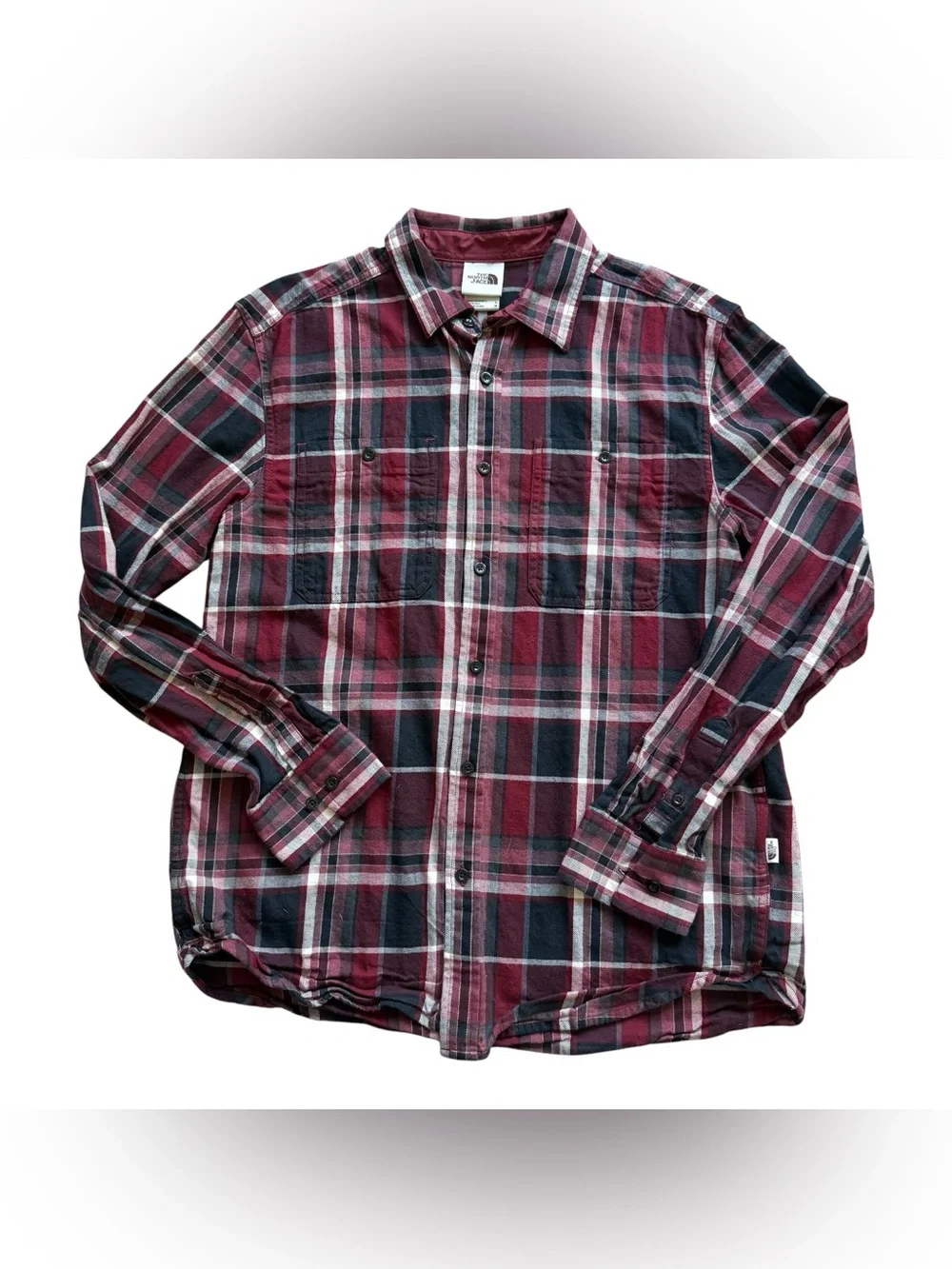 The North Face Men’s Plaid Flannel Button Front Shirt Burgundy Black M Cozy Fall